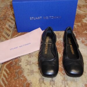Stuart Weitzman Black Bardot Ballet Leather Flat Size 37.5